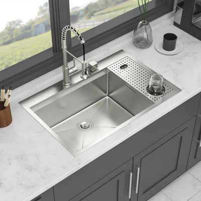 33"X22" Drop-In Sink With Cup Washer - Stainless Steel 16G, Enhances Look Of Your Kitchen Countertop 16 Gauge, Ensures Long-Term Use And Durability