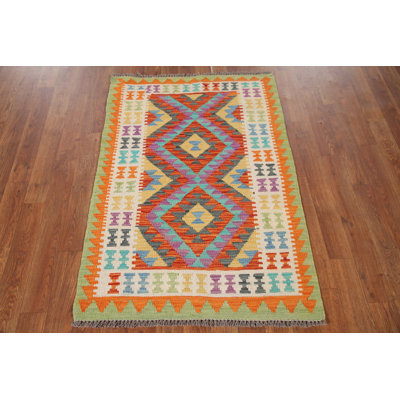 Geometric Kilim Reversible Wool Foyer Rug 3x4
