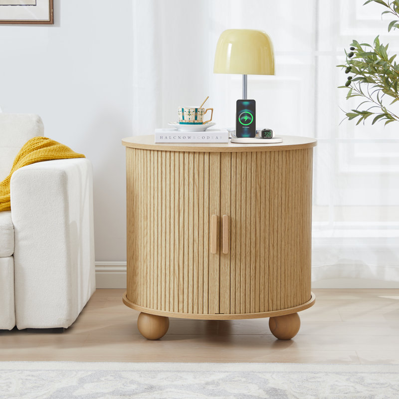 End Table With Storage And Charging Station, Natural