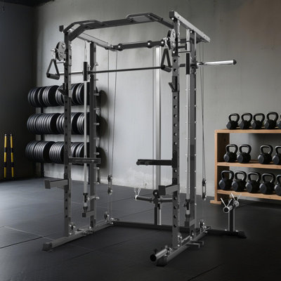 Smith Machine Squat Rack Power Cage with Pulley & Dip Bar – Home Gym Strength Trainer,RED