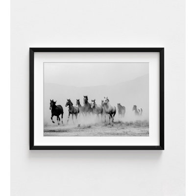 Chevaux sauvages en course | Noir et blanc 30 po x 40 po