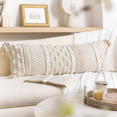 Housse de coussin décoratif crème lombaire 14 x 36