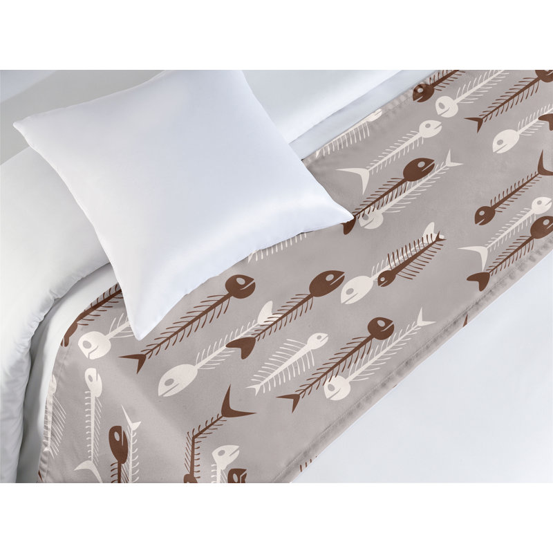 Ambesonne Nautical Bed Scarf Runner Fishbone Pattern Oceanic Purple Grey and Eggshell, Twin