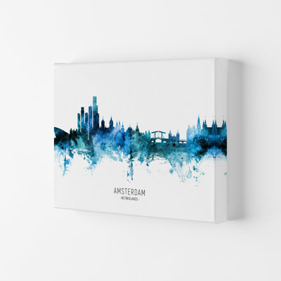 Amsterdam Netherlands Skyline Blue City Name by Michael Tompsett - Print