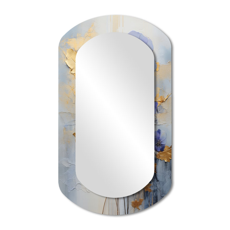 Miroir mural asymétrique bleu et doré Gainesville Exquisit Violets III, 43 po x 23 po