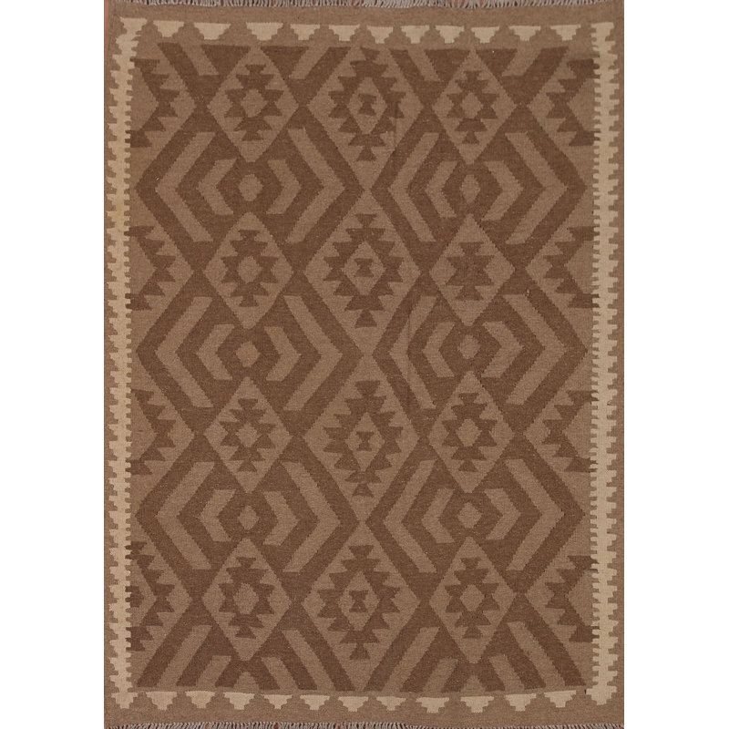 Tapis oriental brun en laine Kilim 5 x 7