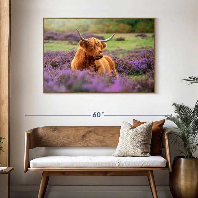 Highland Cow Paradise, Cadre flottant en bois naturel, 46 po x 31 po