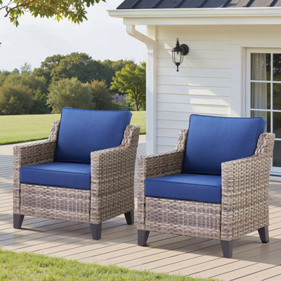 Outdoor Patio Arm Chairs Set Of 2, Gray Wicker Furniture Patio Lounge Chairs Ideal For Porch, Poolside, Deck, And Yard