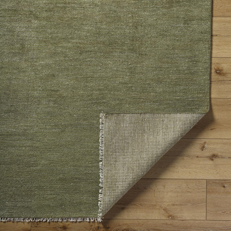 Hand Knotted Wool Area Rug in Green, Rectangle 10' x 14'