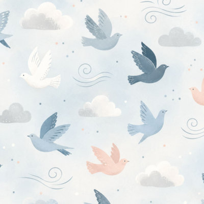Papier peint pelez et collez le ciel d'oiseaux au milieu de doux nuages bleu ciel l 17,7 po x H 118 po Papier peint amovible auto-adhésif pour les chambres de bébé