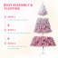 Arbre de Noël artificiel rose pré-éclairé avec 250 lumières RVB et blanc chaud, branches enneigées, base pliable-1945555710