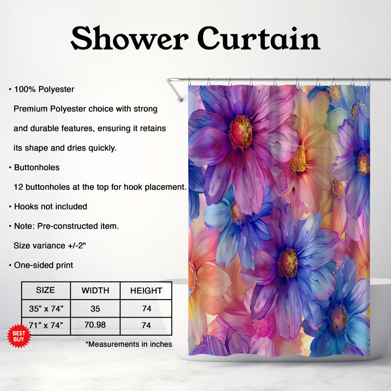 Bright Blossom - Rideau de douche Premium, H 74 po x l 71 po