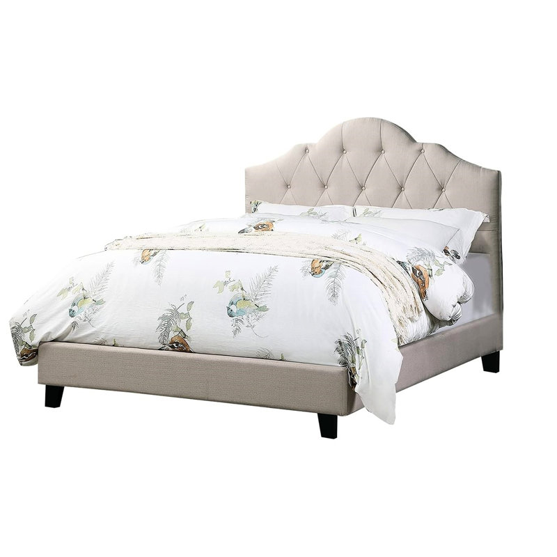 Lit brun en polyfibre double avec tête de lit ajustable pour chambre à coucher