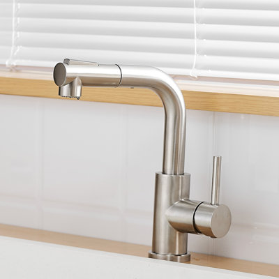 Brushed Nickel Bathroom Faucet With Pull Down , 360 Swivel, Contemporary For Wash Basin Sink Ceramic Filler Home