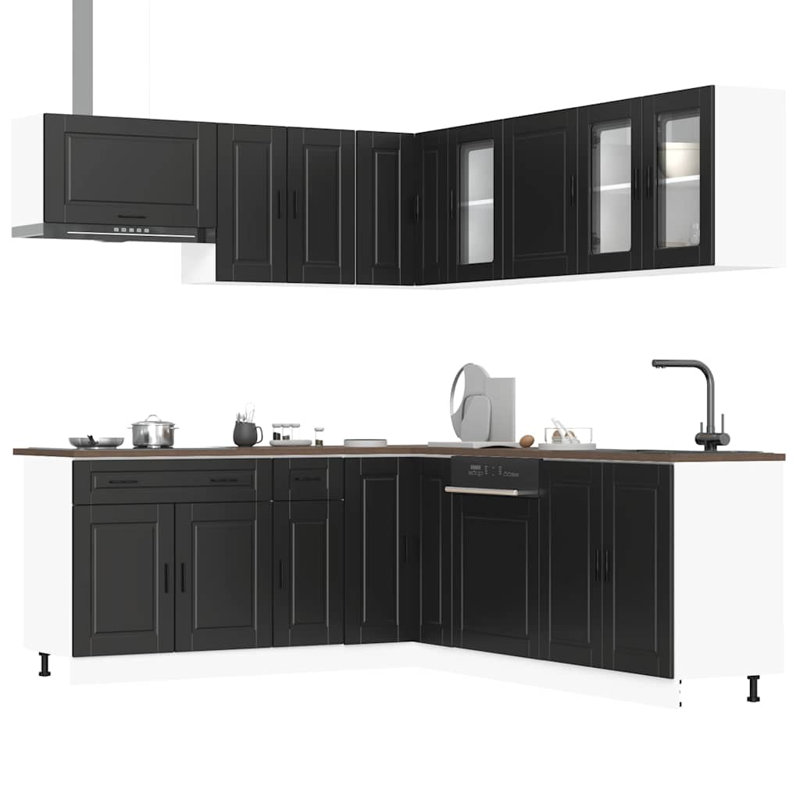 Maribeth 11 Piece Kitchen Cabinet Set, Black