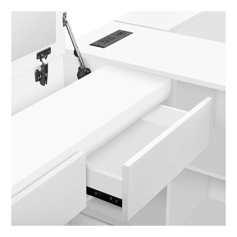 Lit plateforme multifonctionnel en bois avec meuble-lavabo intégré, tiroirs et tablettes pour une utilisation optimale de l'espace dans la chambre à coucher