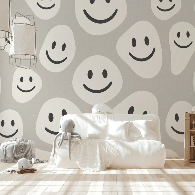 Smiley faces fond d'écran amovible et amusant, 100 po x 96 po, Non tissé