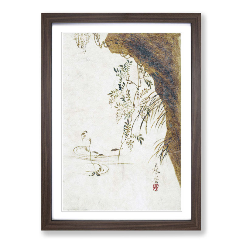Overhanging Cliff by Shibata Zeshin - Picture Frame Painting Print, Walnut Framed, 65cm H x 48cm W x 2cm D