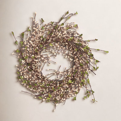 22" Artificial Farmhouse Grapevine Twig Greenery Foliage Leaves Pip Berry Fall Wreath For Front Door