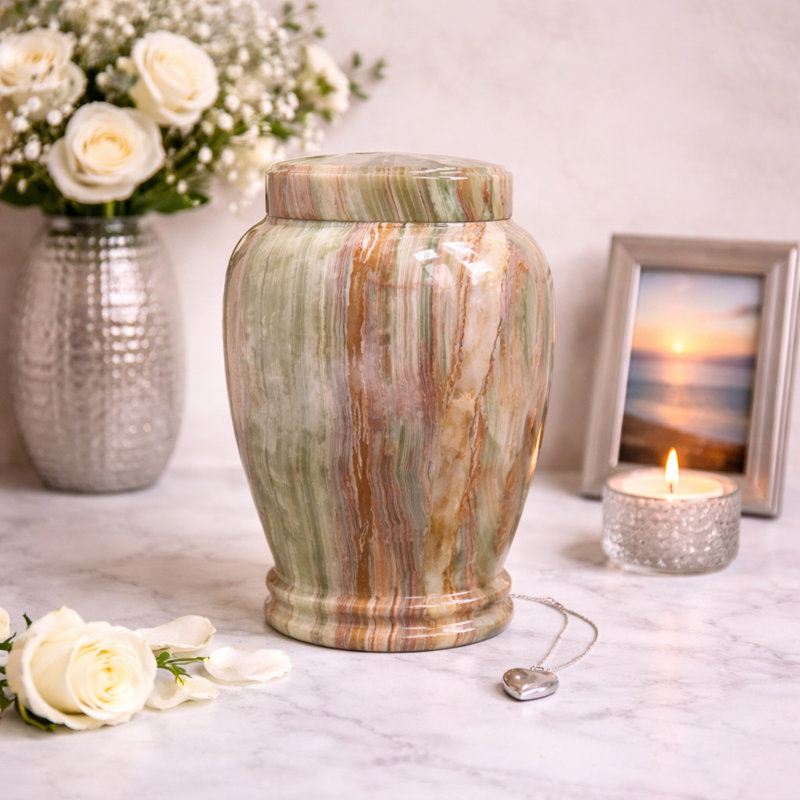 Decorative Marble Cremation Urn For Adults, Marbled Pattern, Large Capacity, Green