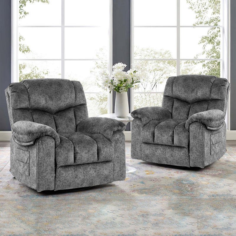  High-Softness Velvet Manual Swivel Rocker Recliner Chair(Set of 2), Gray