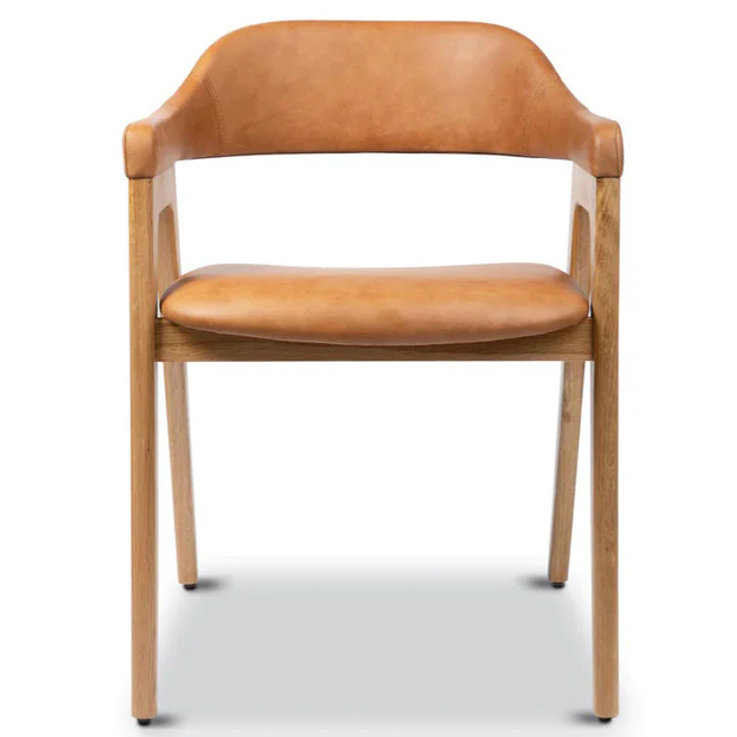 Chaise de salle à manger Modholic Atlas Teakwood, cuir brun clair - simple, Naturel