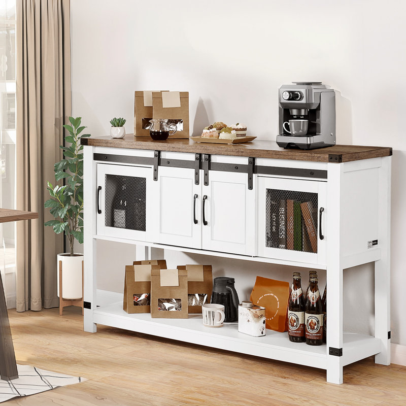 Coffee Bar Cabinet 4-Tier Coffee Bar Table with Barn Doors for Living Room