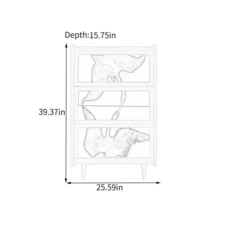 Three Door Pine Decorative Storage Cabinet