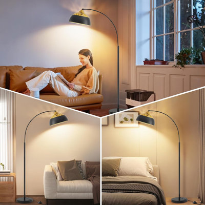 Adjustable Arc Floor Lamp With Metal Hollow Shade, Tall Standing Lamp For Living Room, Bedroom, Or Office, Foot Switch, Durable Iron Construction