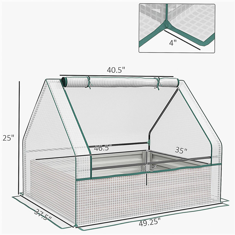 Outsunny Raised Garden Bed with Mini Greenhouse, Galvanized Outdoor Planter Box with Cover, for Herbs and Vegetables, Use for Patio, Garden, Balcony, White Cover and Brown Planter