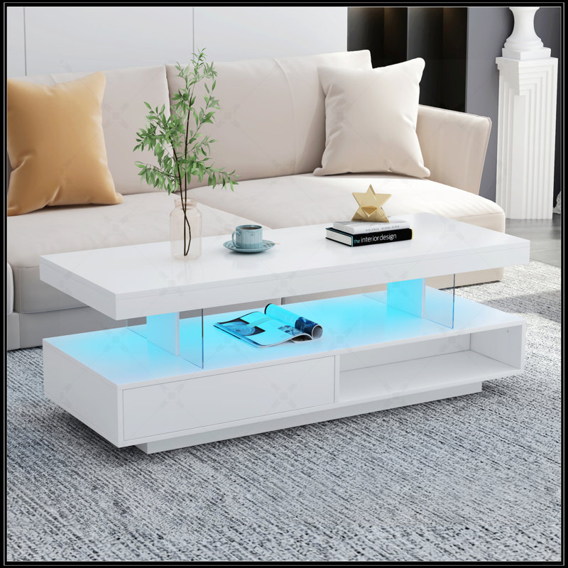LED Coffee Table With Storage, White