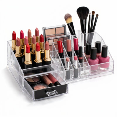 Clear Acrylic Makeup Organizer with 19 Slots and Drawers for Cosmetics, Jewellery – Christmas & Mother’s Day Gift