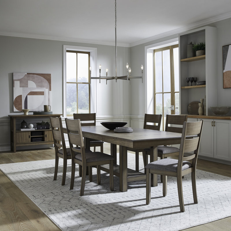 Ensemble de table à tréteaux avec 6 chaises rembourrées Luz, 7 pièces : table, 6 chaises, Brun / brun