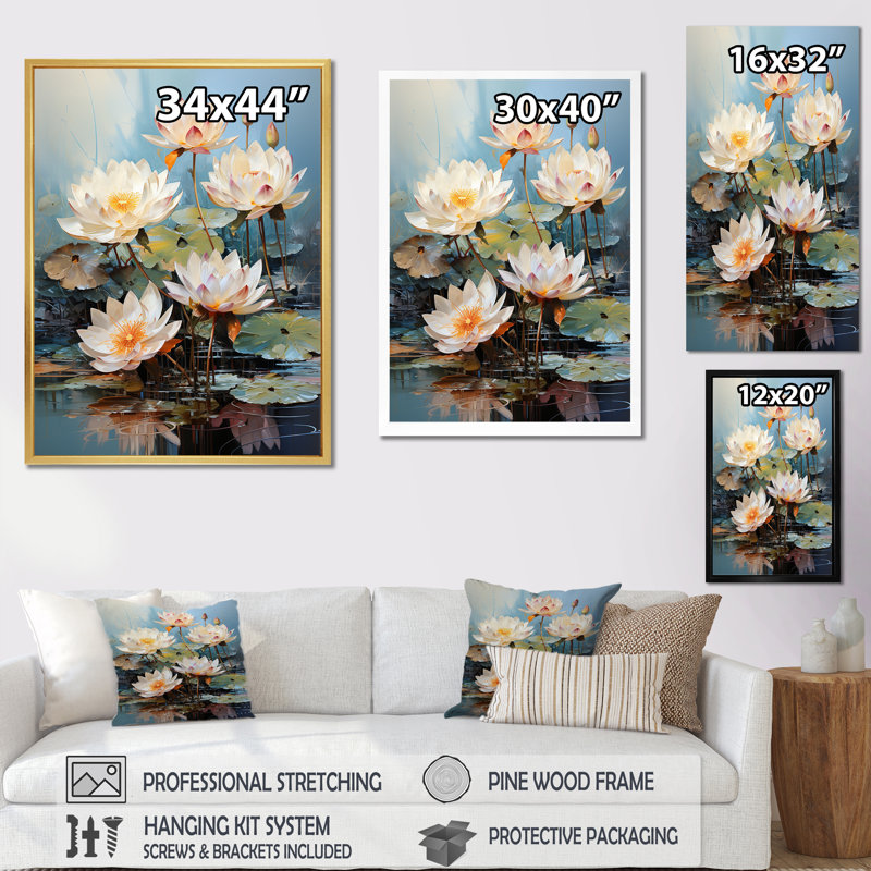 Lotus Dreams Amung The Lily Pads I, H 32 po x l 16 po x P 1 po, Cadre flottant doré