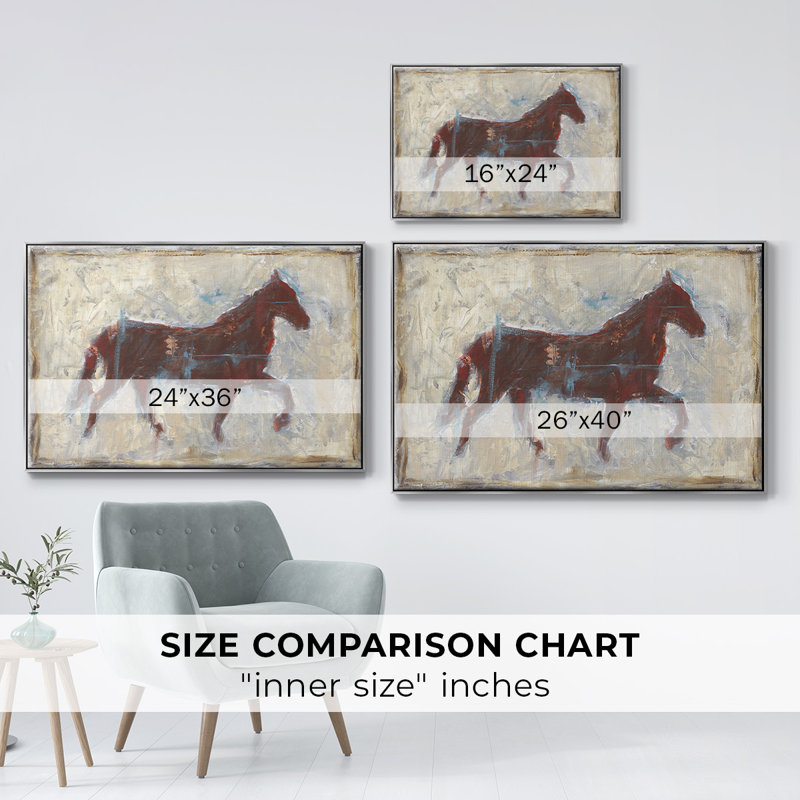 Iron Equine II - reproduction sur toile avec cadre flottant, H 27 po x l 41 po x P 2 po, Toile argentée avec cadre flottant