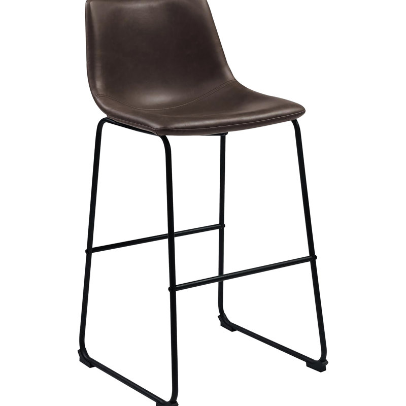 Brown And Black Armless Bar Stools  Pair  - Stylish Seating For Hangouts. Upholstered In Two-Tone Brown. Supportive Back Foot Support. Classic Industrial Design. Fits Various Hangout Areas. 39" H X