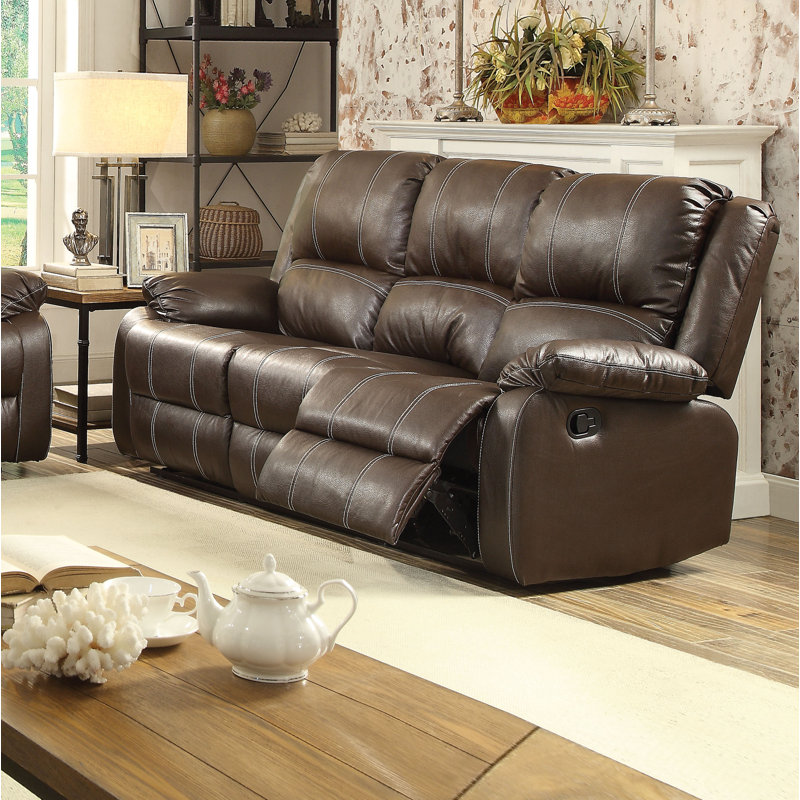 Declan 81.5'' Faux Leather Pillow Top Arm Reclining Sofa, Brown