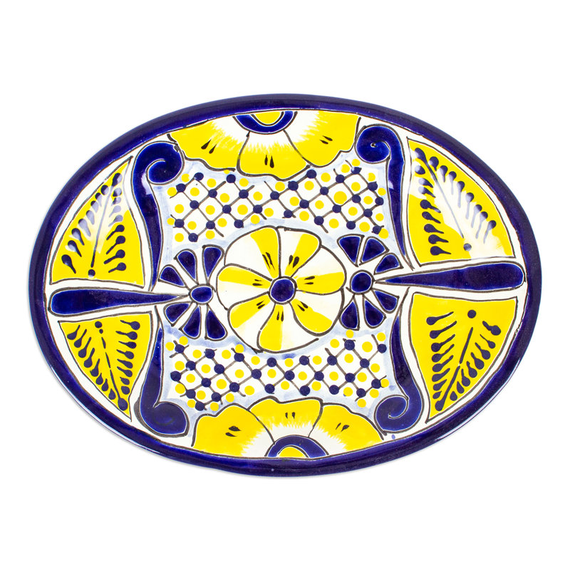 Bungalow Rose Handmade Yellow Blooms Ceramic Serving Plate