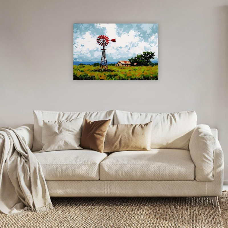 Moulin à vent rustique et maison de campagne, sans cadre, art mural, l 36 po x L 24 po