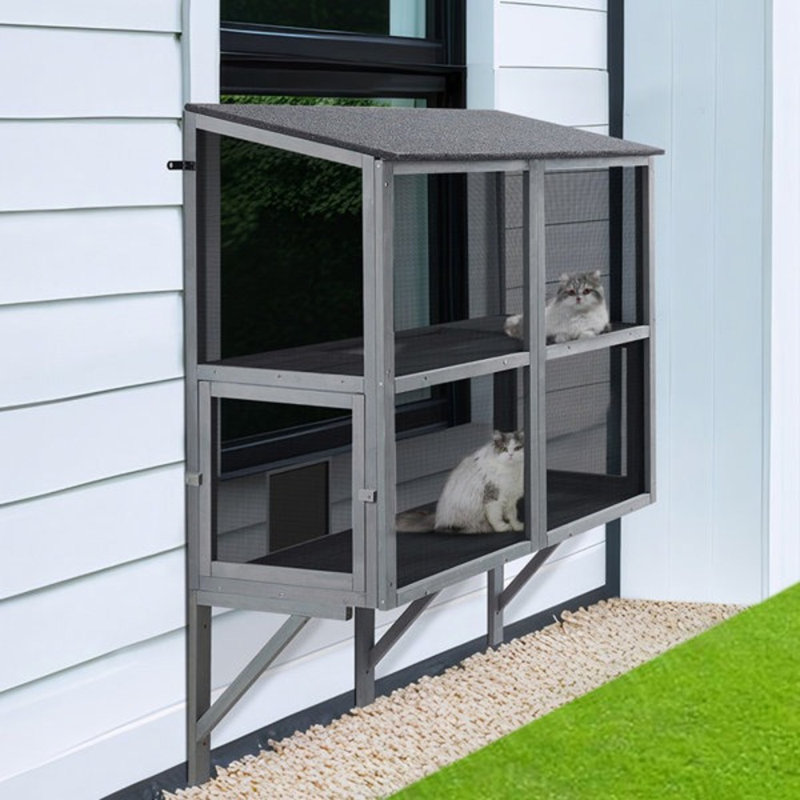 Tucker Murphy Pet™ Bug Proof Cat Catio, 2 Tiers Window Box Enclosure for Multiple Indoor Cats