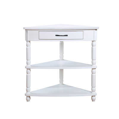33.8'' Small Triangle Corner Table, Wood Corner Side Table For Small Spaces/ Living Room, 3 Tier End Corner Table With Solid Wood Legs