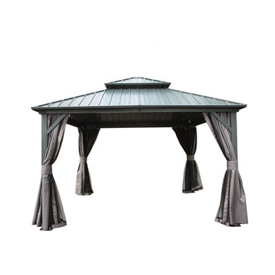 Pavillon de jardin 12 pi X avec construction en aluminium et isolement - pour patio, cour arrière, terrasse, pelouse privé léger, gris pour le divertissement en famille