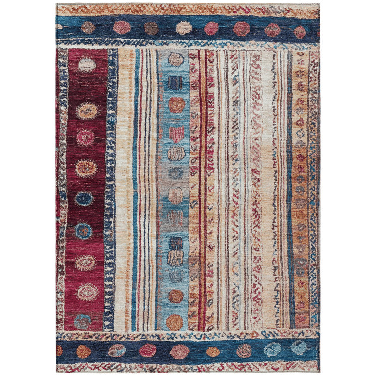 Machine Washable Indoor/Outdoor Xhevrie Navy Rug
