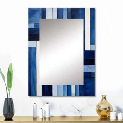 Blue White Sapphire Symmetry I - Abstract Shapes Large Wall Mirror, Blue Unique Mirror, Printed Metal Art