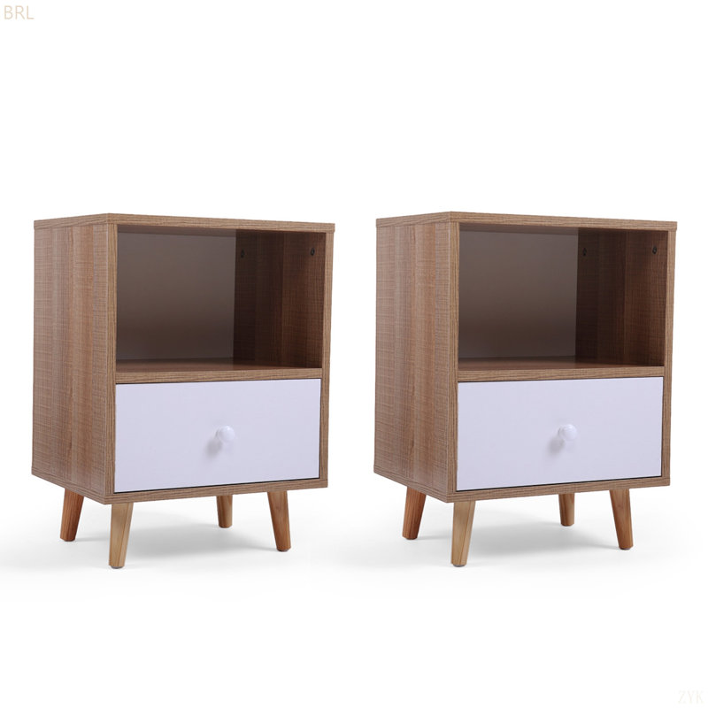 Ensemble de 2 tables de chevet de style Mid-Century, table de chevet avec tiroir et tablette de rangement, table d'appoint pour le salon, la chambre à coucher
