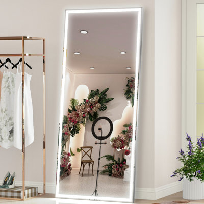 Oversized Led Mirror 72X32 Inch, 3 Color Lights, Waterproof, Aluminum Frame, Wall Mounted, For Bedroom Bathroom With Bathroom Living Room,