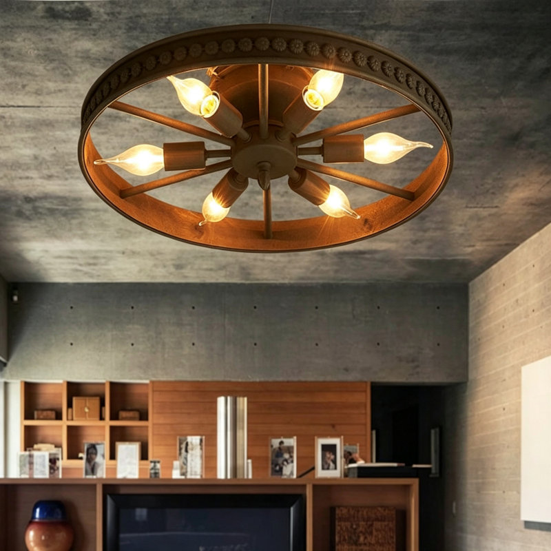 Plafonnier encastré avec roues 6 lumières, H 4 po x l 18 po x P 18 po, Rust