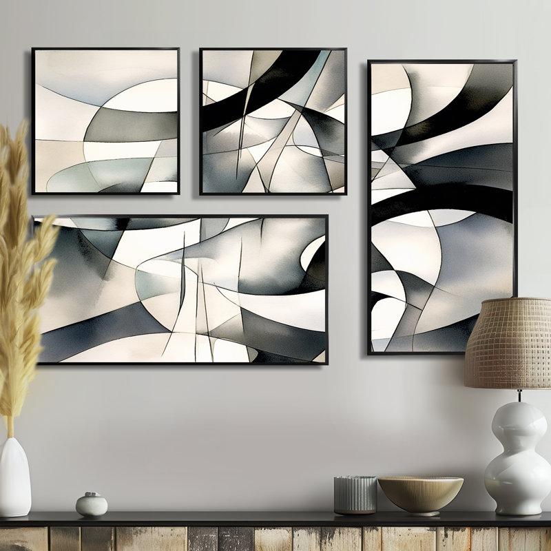 Abstrait, art moderne, neutre, art moderne, Framed Print without Mat, Noir