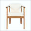 Chaise de salle à manger d'extérieur avec accoudoirs courbés en bois d'acacia et coussins crème