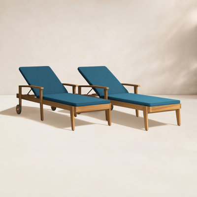 Saeon 28" Acacia Patio Chaise Lounge Set